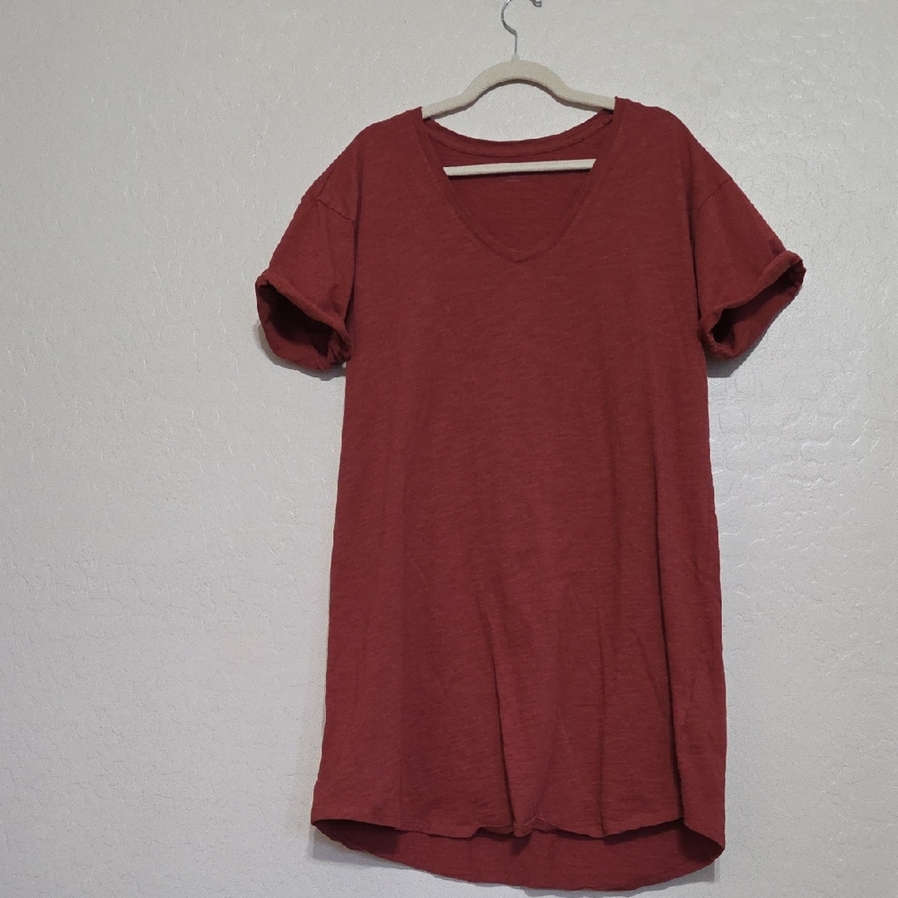 Daily Ritual V-Neck Short Sleeve Tunic Dress - Rust